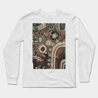 Abstract Brown and Green Pattern Long Sleeve T-Shirt